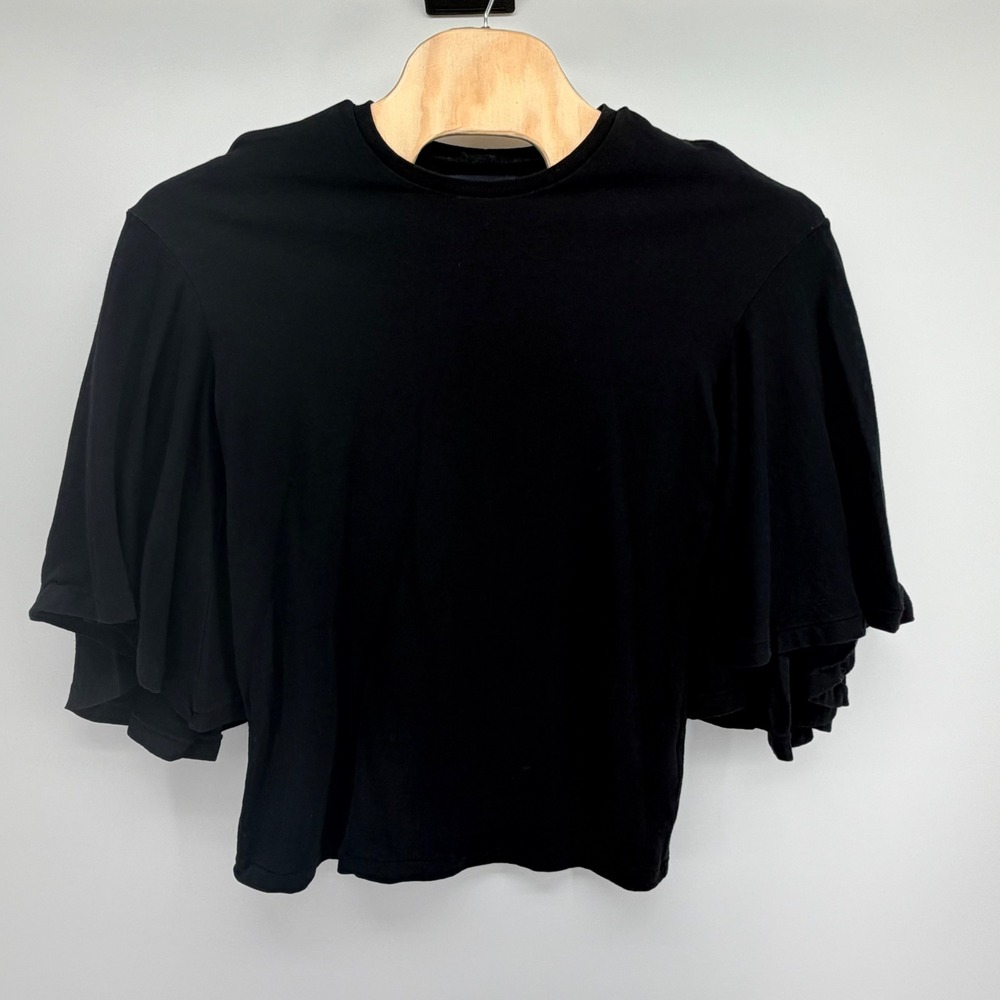 Citizens of Humanity Flutter Sleeve Top Womens Large Black Crewneck Knit Shirt L